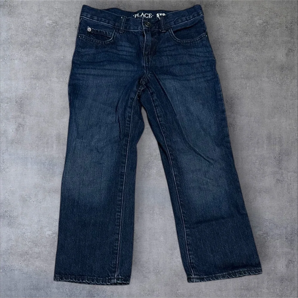 Childrens Place Boys Straight Fit Denim Jeans 7 Husky Blue Wash Adjustable Waist